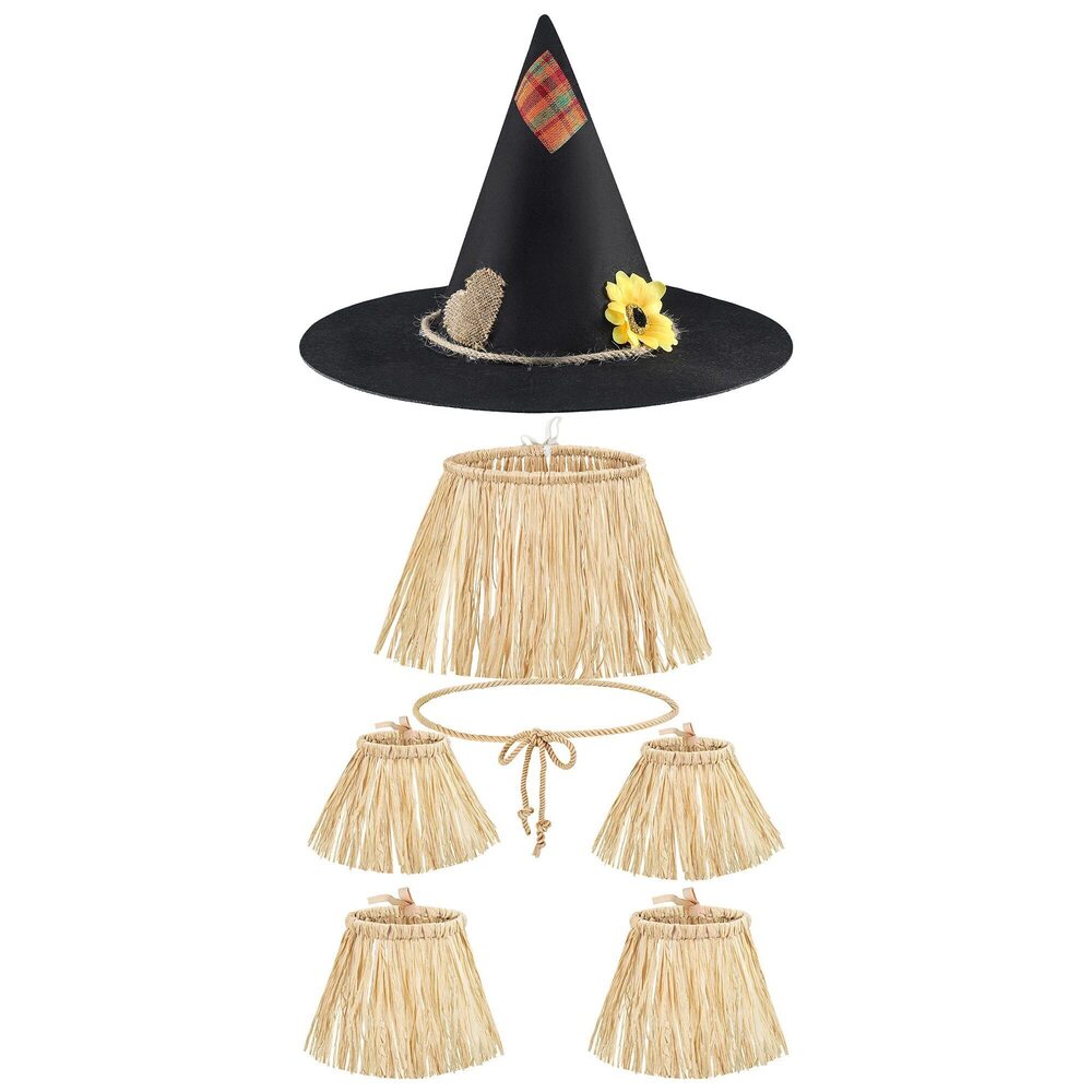 8353 7 Pieces Scarecrow Costume Set Include Raffia Scarecrow